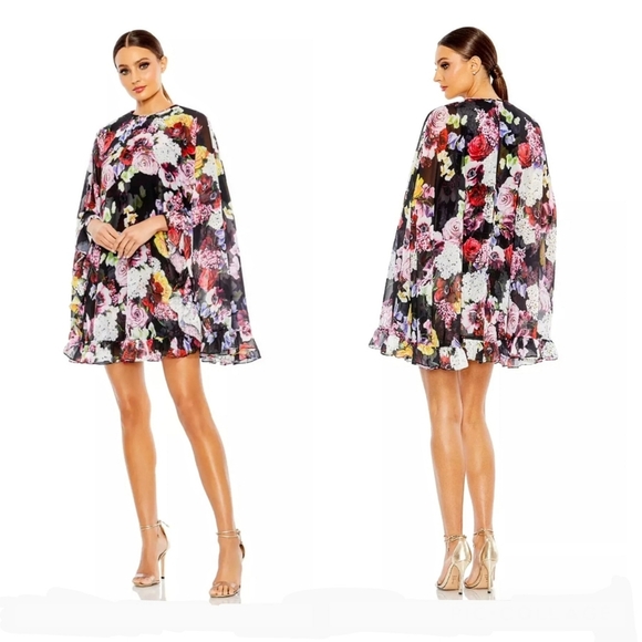 NWT Mac Duggal Ieena Floral Ruffle-Embellished Minidress Chiffon Cape Formal 2 - Picture 13 of 13